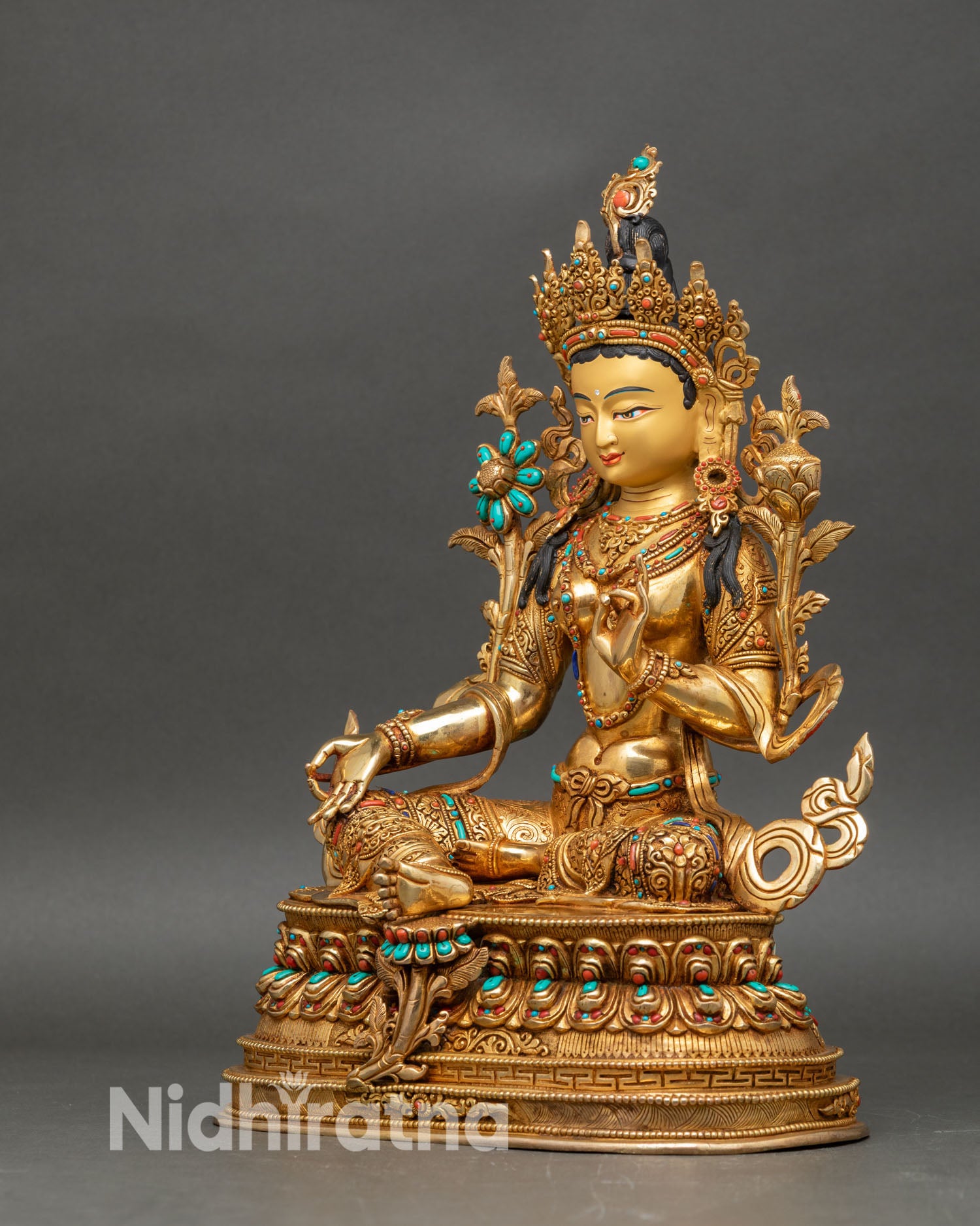 Green Tara | Gold Fire-Gilded Copper Sculpture