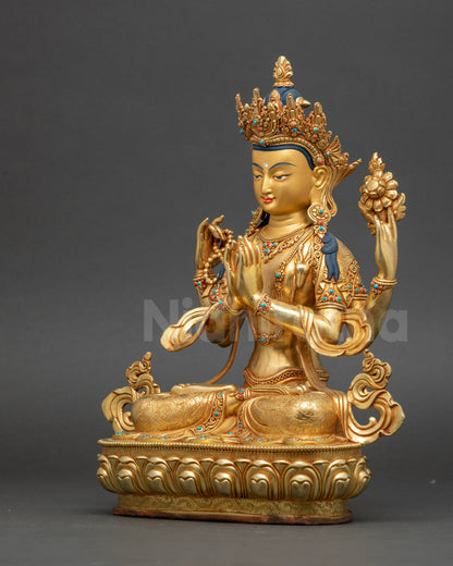Four-Armed Avalokiteshvara Bodhisattva | Traditional Himalayan Statue