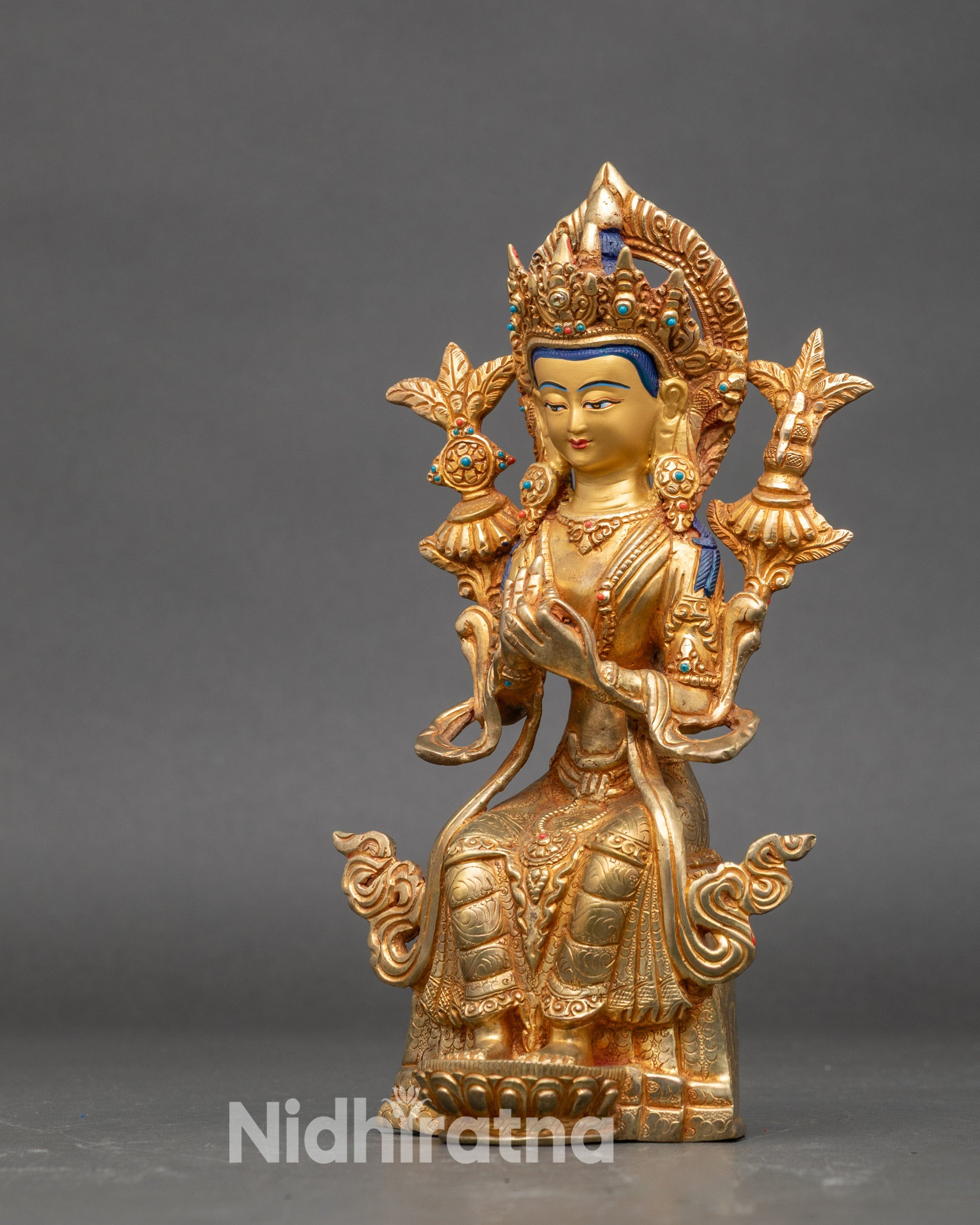 Maitreya Buddha – Serene 24k Gold Gilded Tibetan Sculpture