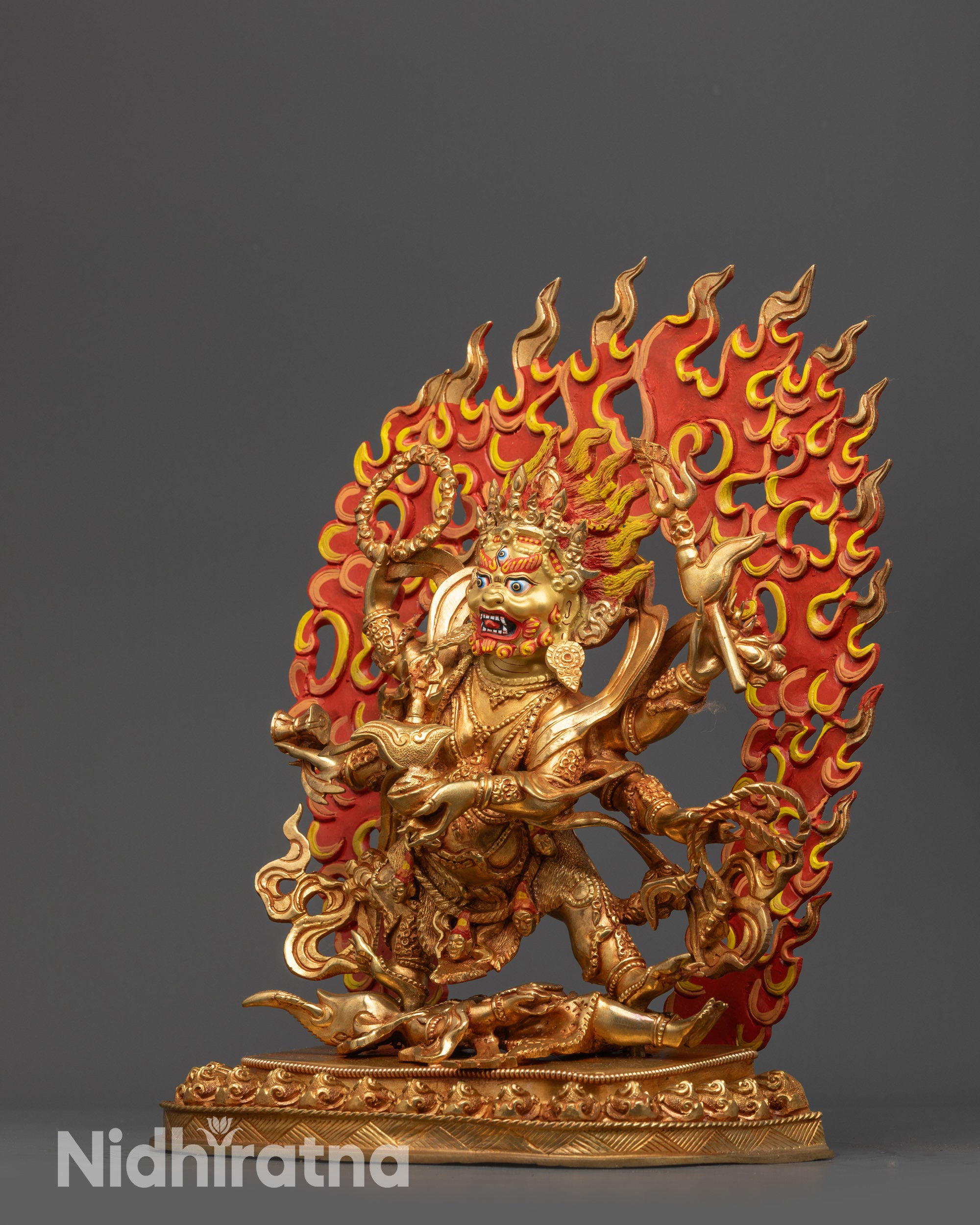 Nepalese Six-Armed Mahakala Statue | Protecting Deity for Home Altar
