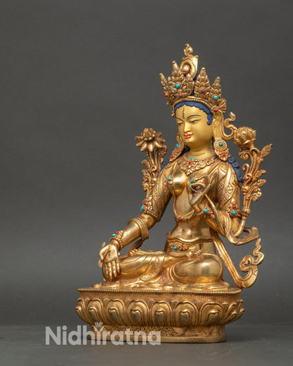 White Tara Blessing Statue | Gold Fire-Gilded Nepalese Buddhist Artwork