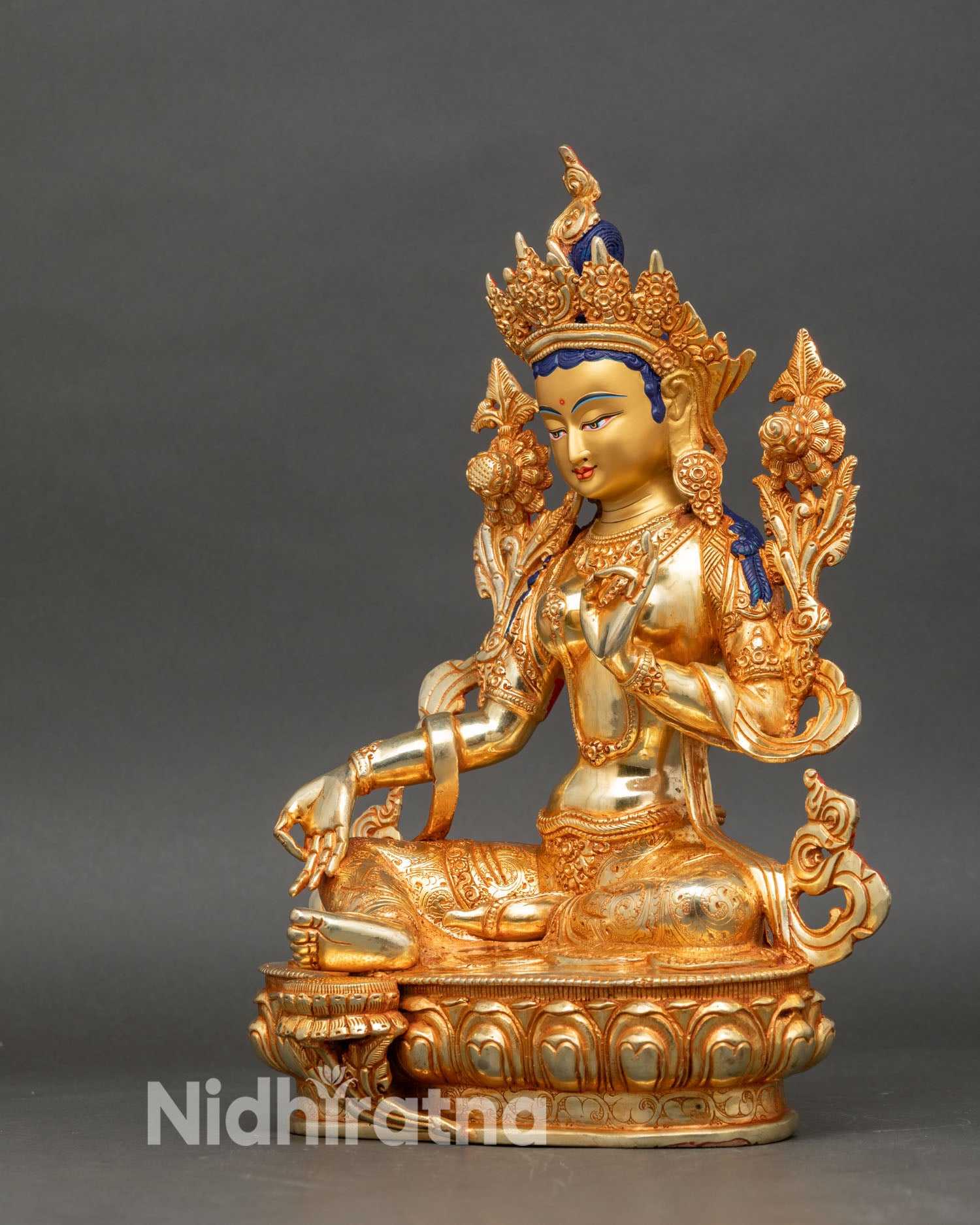 Green Tara Statue | 24K Gold Gilded Buddhist Art