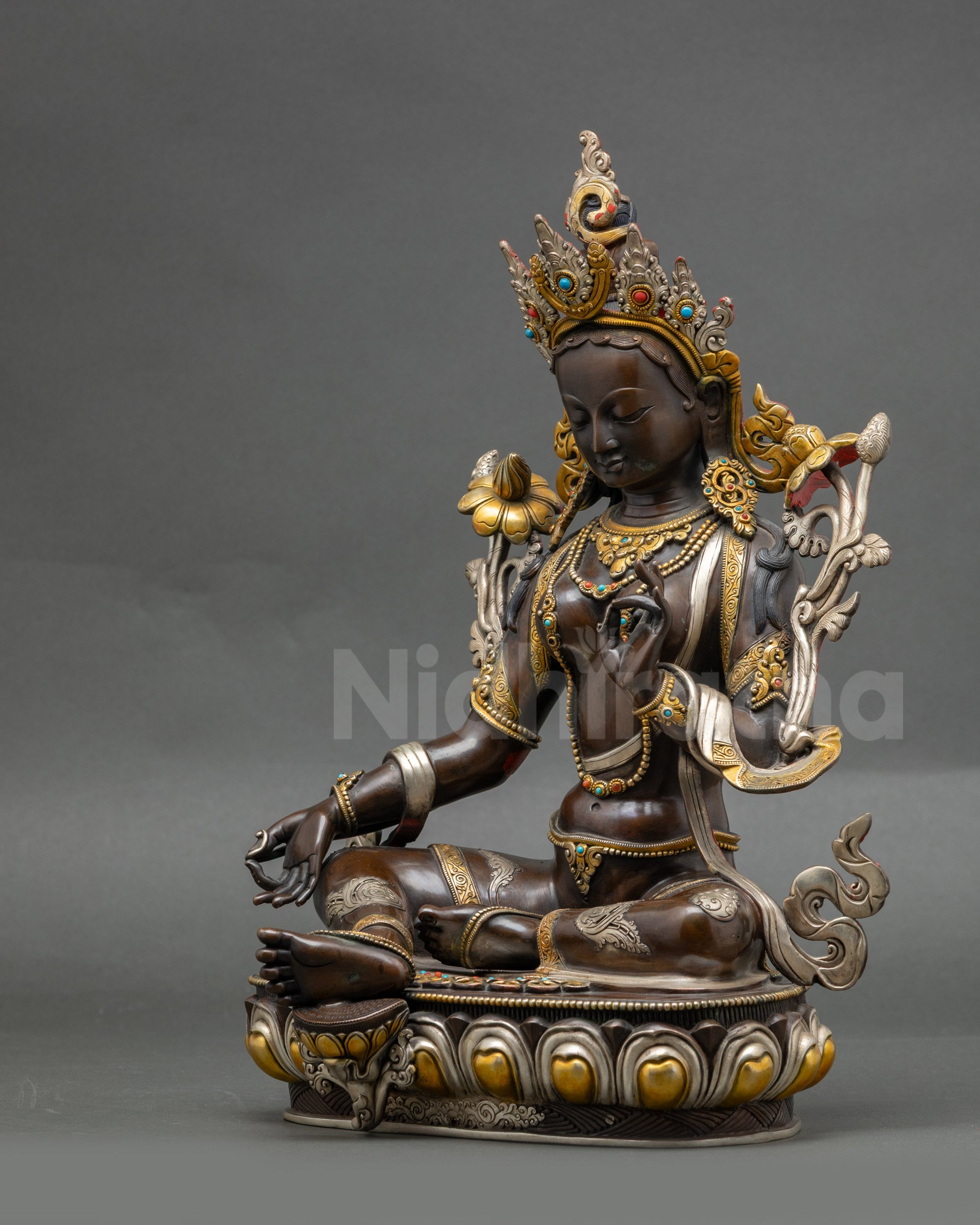 Green Tara Buddha Statue | Handcrafted Nepalese Copper Figurine for Meditation