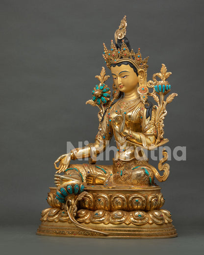 Large Green Tara Statue | Nepalese Lost-Wax Crafted Art