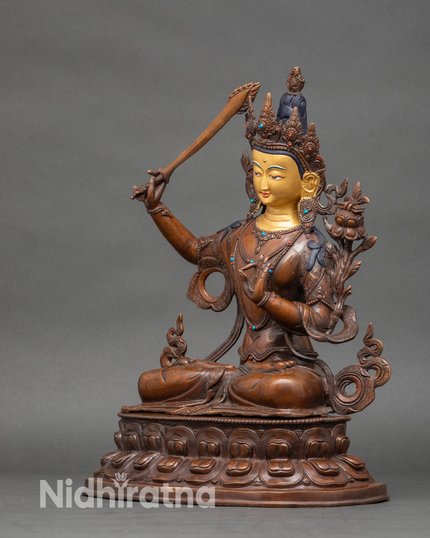 Oxidized Manjushri – Handcrafted Copper Sculpture from Nepal