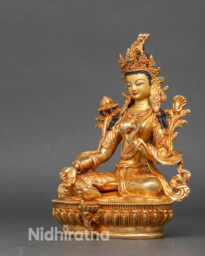 Green Tara Drolma Statue | Traditional Copper Sculpture from Nepal