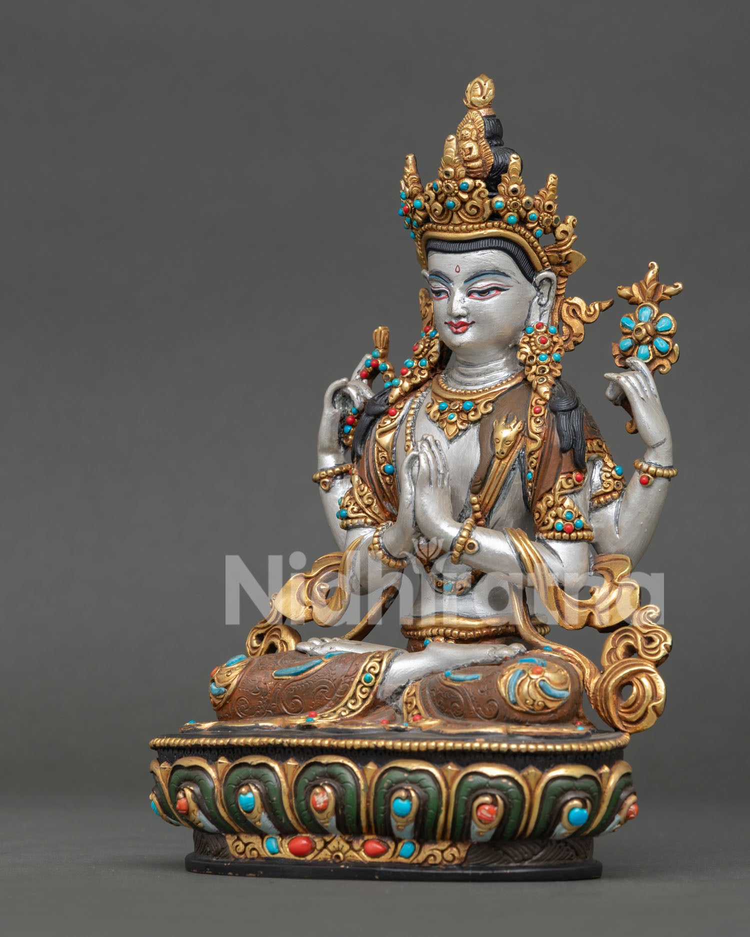 Hand-Painted Chenrezig Statue from Nepal | Buddhist Sculpture