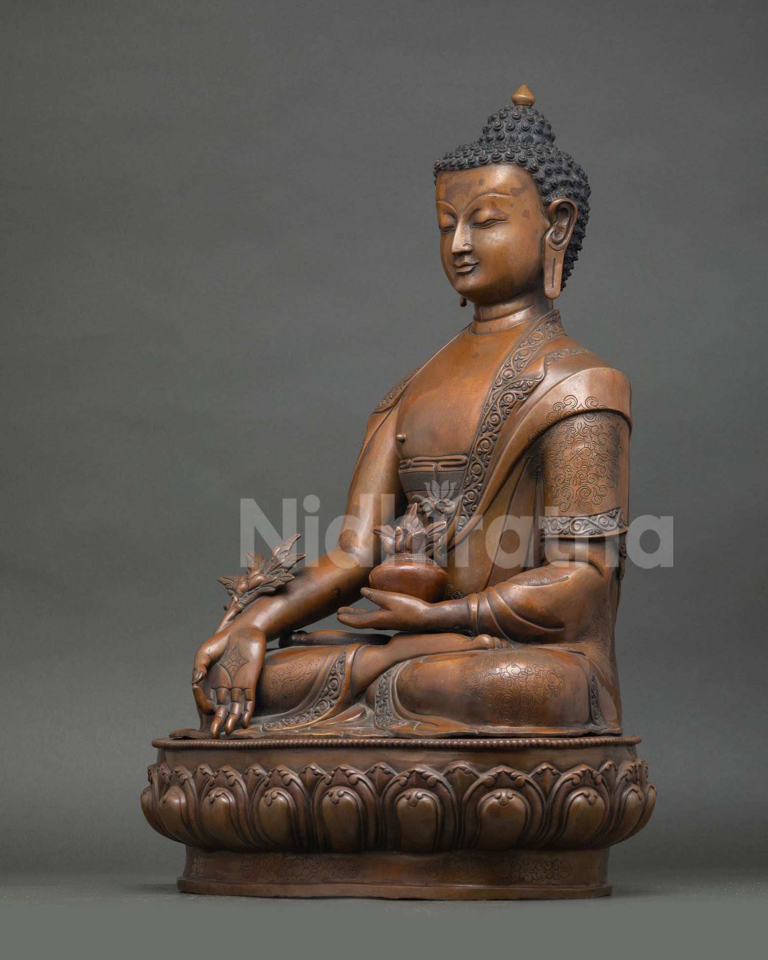 21 Inch Oxidized Copper Medicine Buddha Statue from Nepal