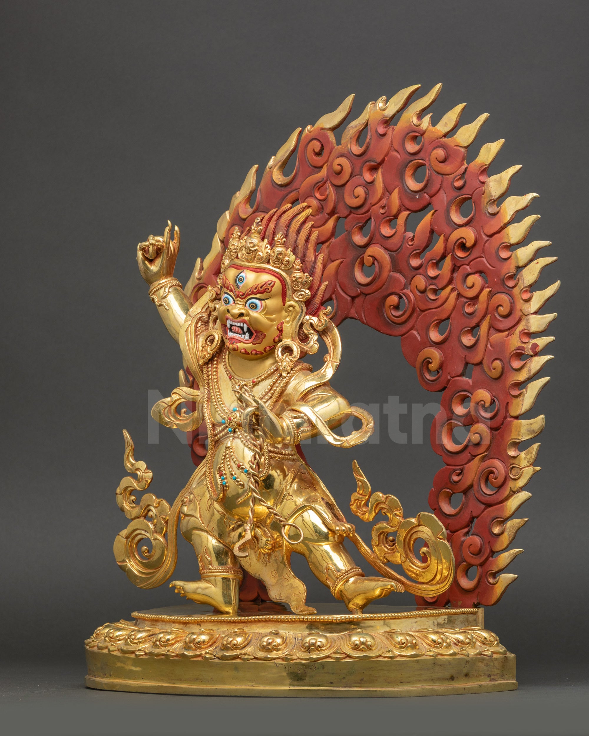 Nepalese Protector Deity Vajrapani Statue in Gold-Gilded Copper