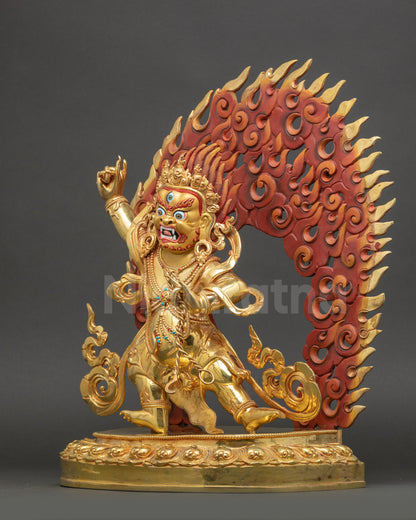 Nepalese Protector Deity Vajrapani Statue in Gold-Gilded Copper