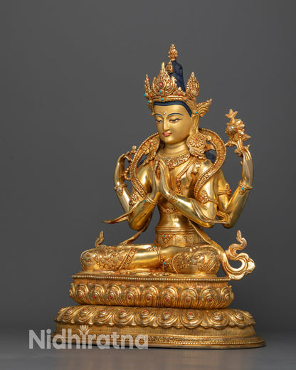 Four-Armed Chenrezig: Radiant Avalokiteshvara Bodhisattva Statue