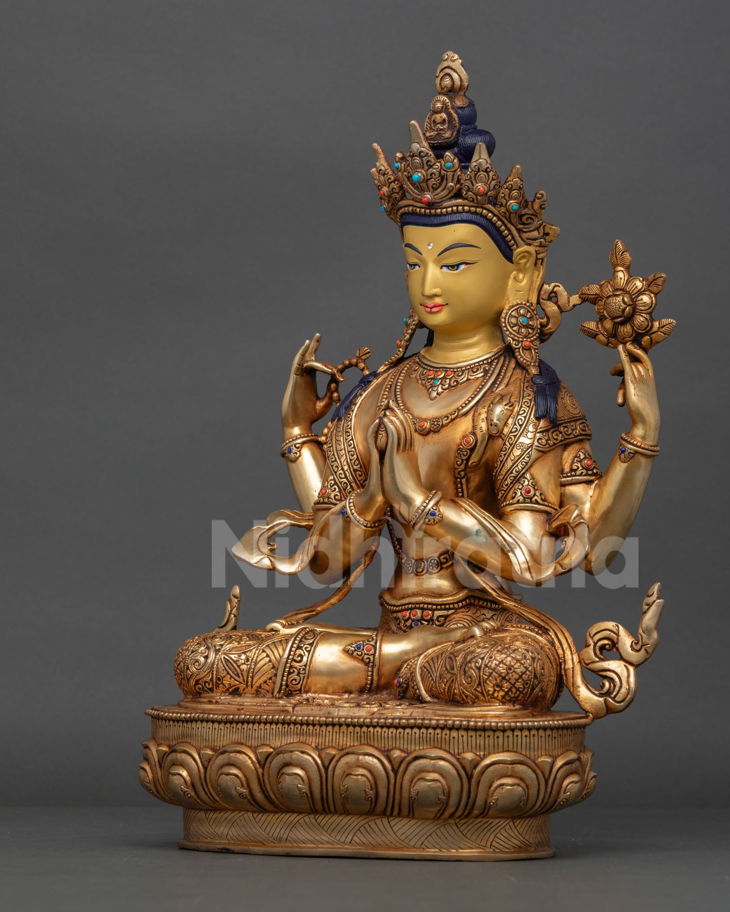 Chenrezig Statue | Nepalese Lost Wax Copper Art