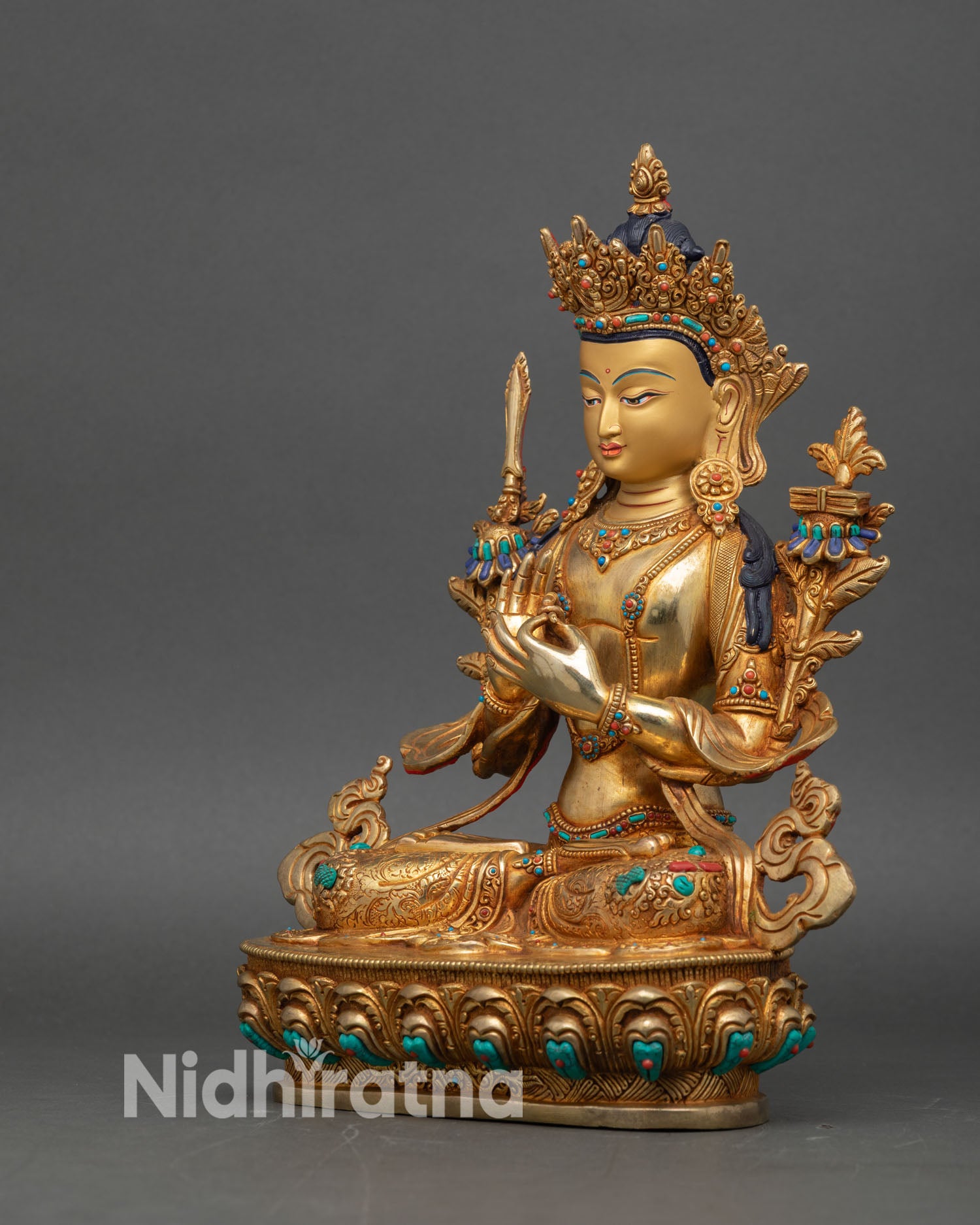 Manjushri Statue – Handcrafted 24K Gold Gilded Buddhist Art