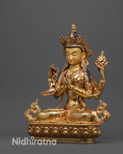 Avalokiteshvara Meditation Statue | 24K Fire Gold-Gilded Sacred Artwork