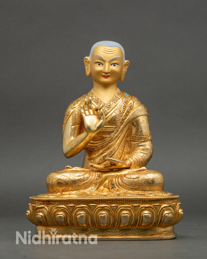 Tsongkhapa with Two Disciples | Handmade 24K Gold Nepalese Sculpture