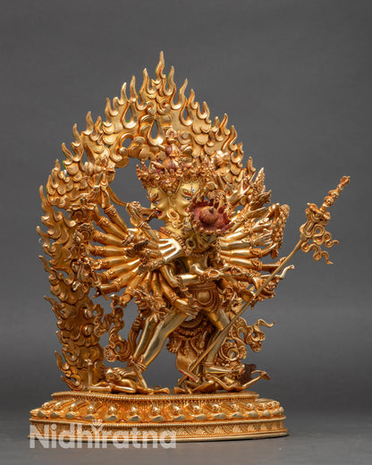 Side view Kalachakra with Vishvamata subduing Kamadeva and Rudra lotus throne