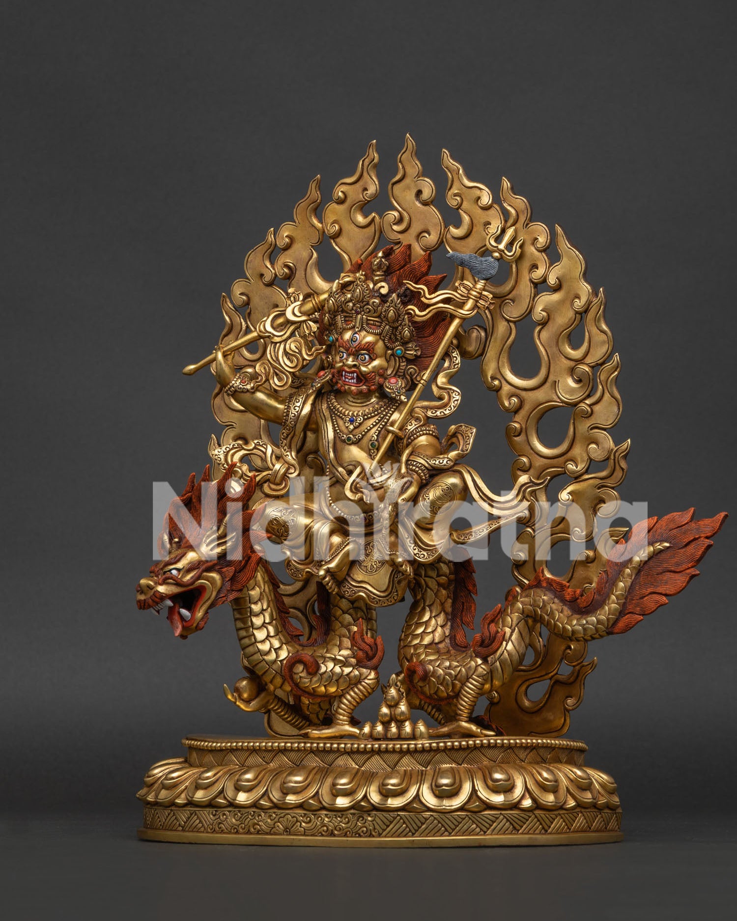 White Dzambhala Statue | Traditional Gold Fire-Gilded Buddhist Art
