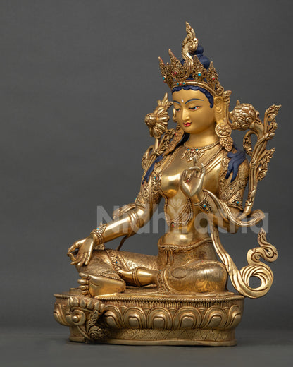 Green Tara Statue –Tibetan Deity with Gold Gilded Finish