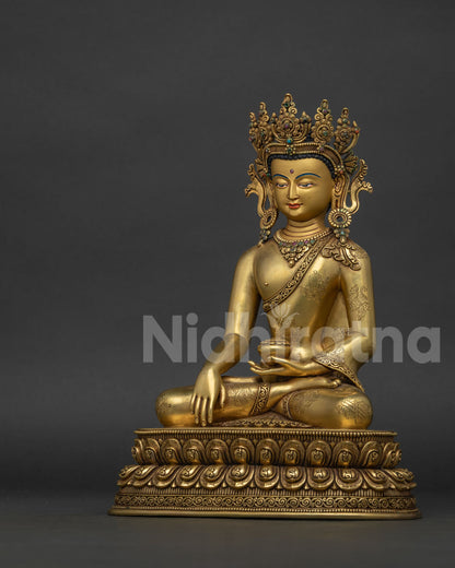 Crowned Shakyamuni Buddha Statue | Traditional Newari Craft