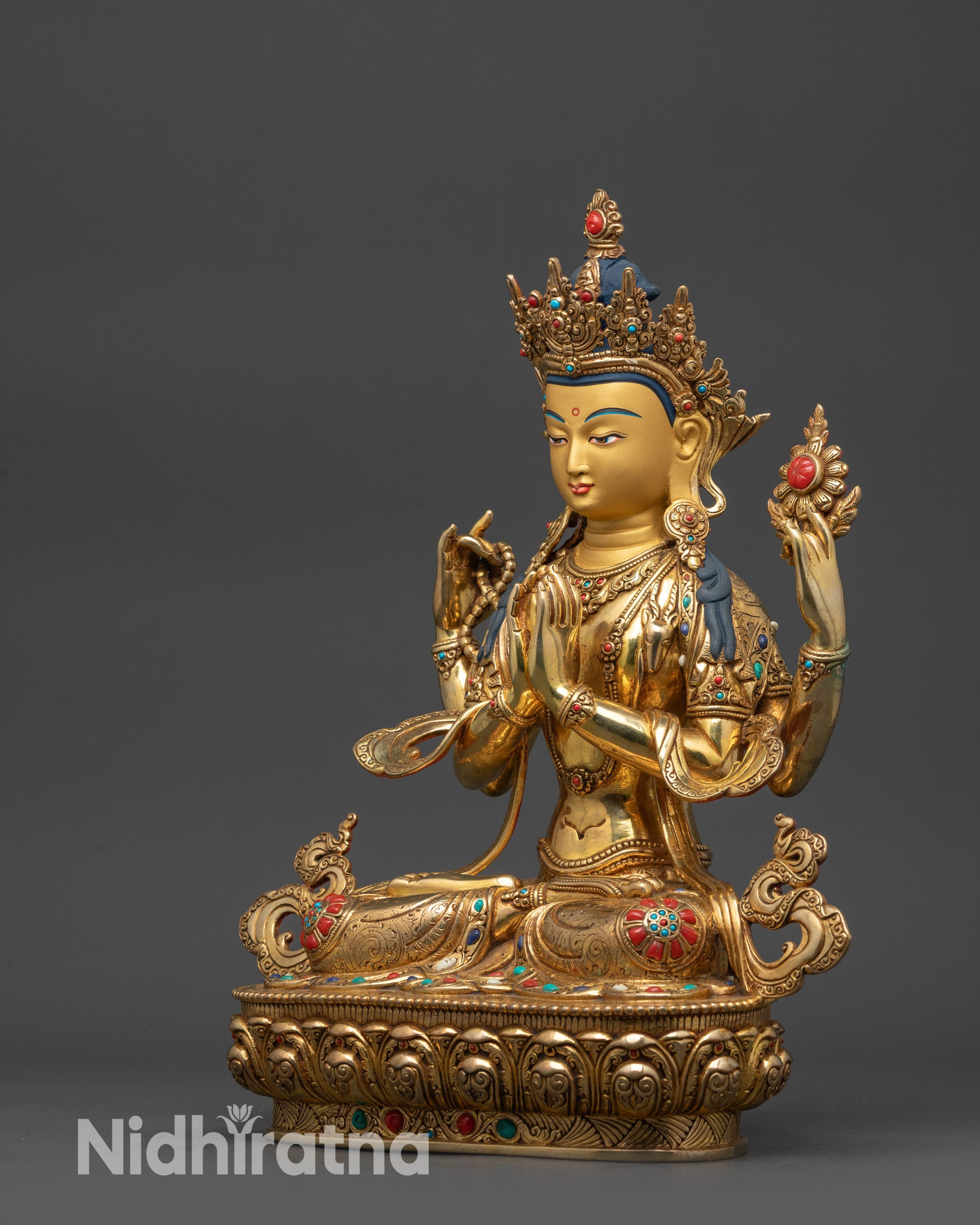 13" Four-Armed Chenrezig Statue | Divine Compassion & Sacred Decor