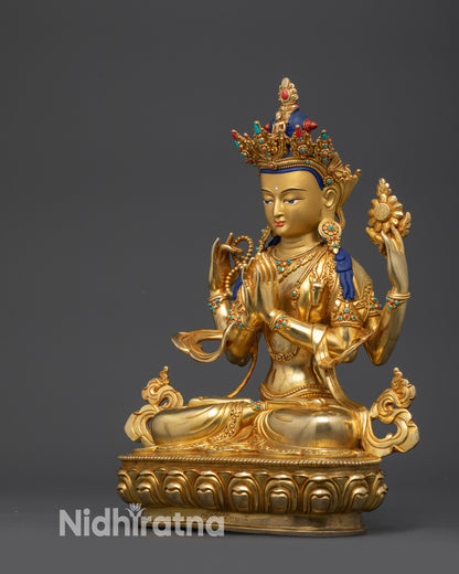 Four-Armed Chenrezig Statue | Nepalese Artisan-Made Buddhist Sculpture