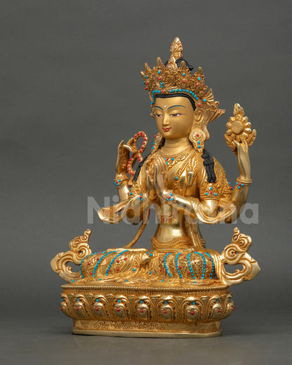 Handcrafted Chenrezig Statue | Nepalese Meditation Art