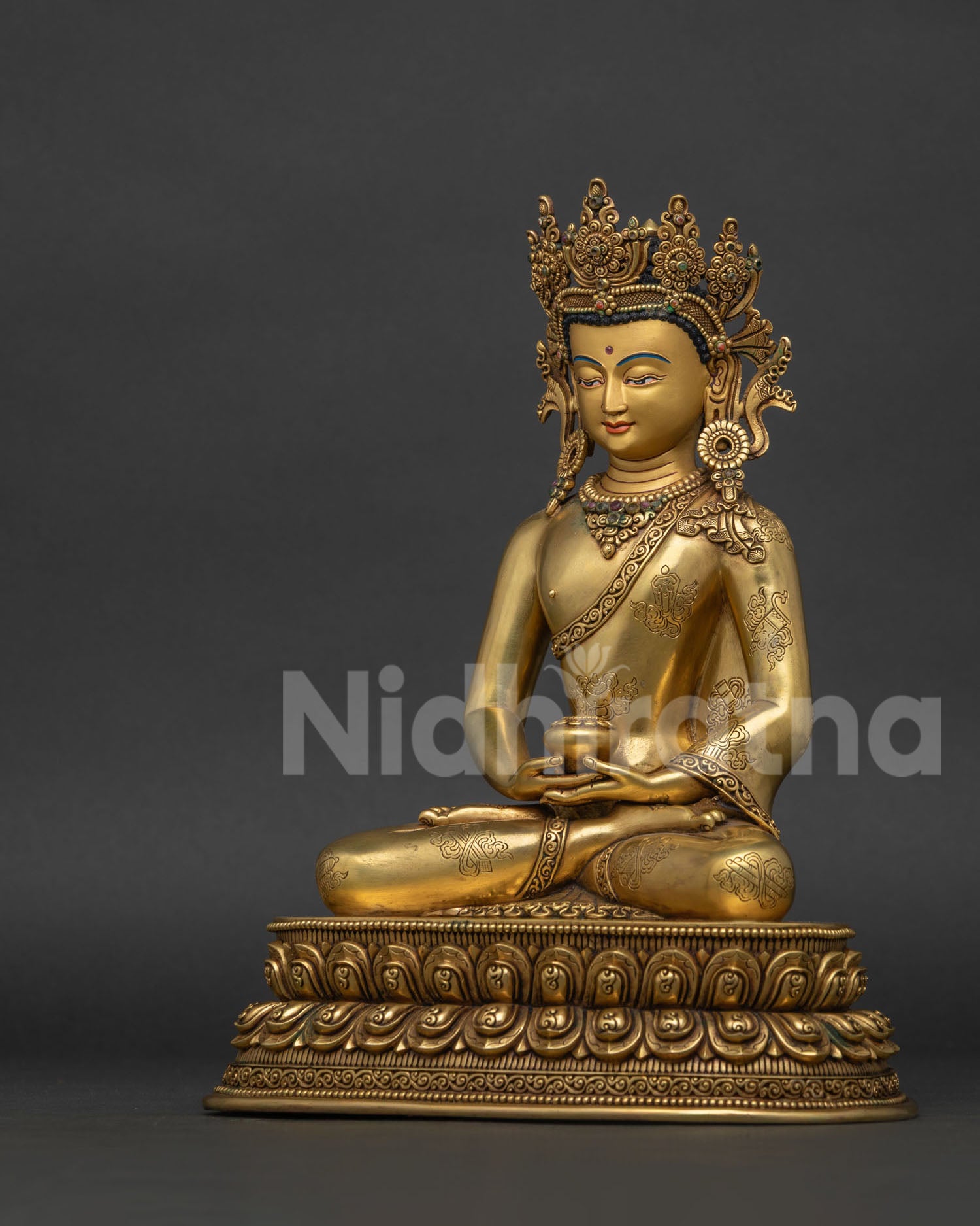Crowned Three Buddha Set Statue | Traditional Newari Craft & Art