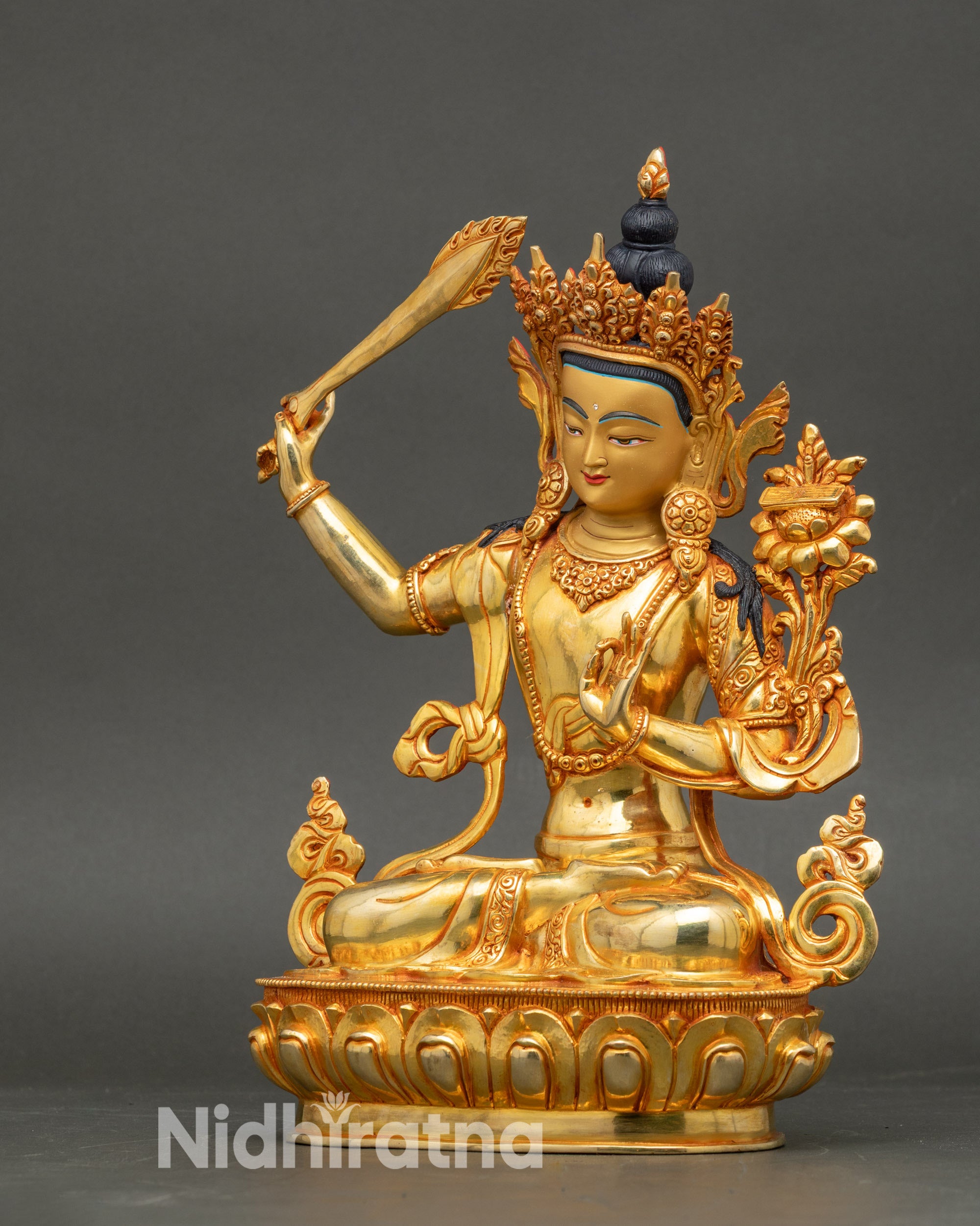 Manjushri Sword of Wisdom Statue | 24K Gold Nepalese Sculpture