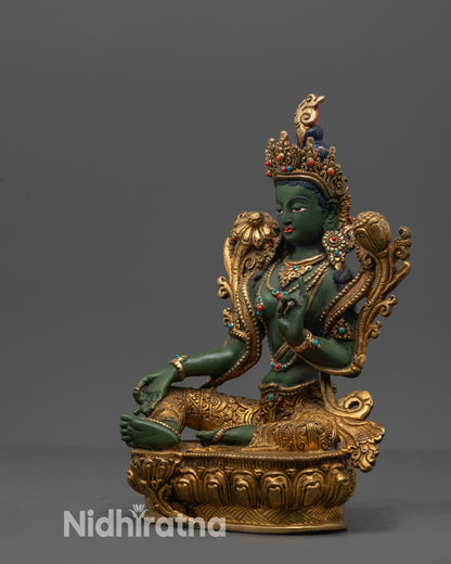 Hand-painted Green Tara Statue | Jetsun Dolma Goddess of Compassion