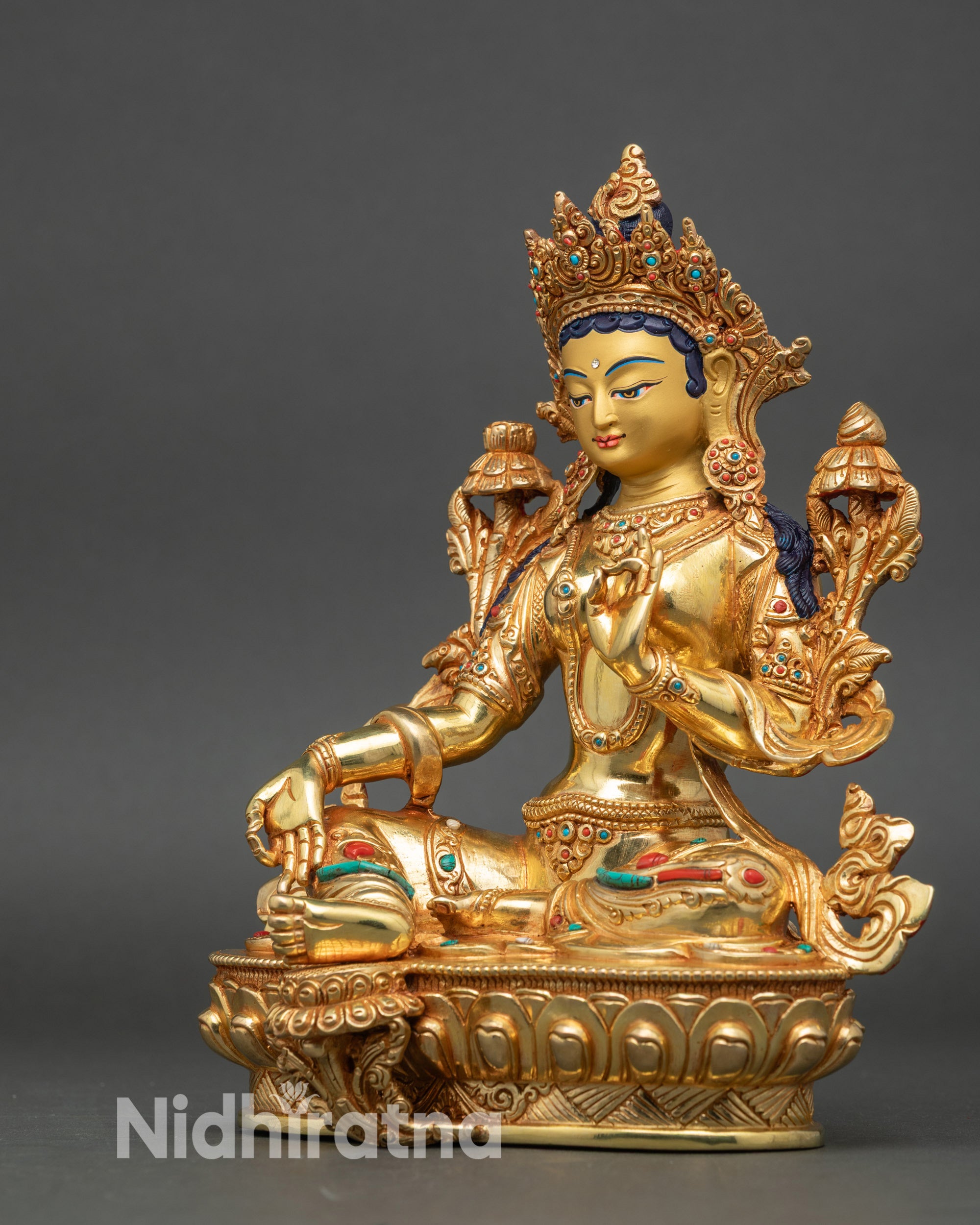 Hand-Carved Buddhist Deity Green Tara Statue for Sacred Space