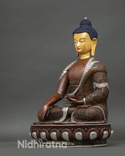 Enlightened Shakyamuni Buddha Sculpture | Nepalese Copper Artwork