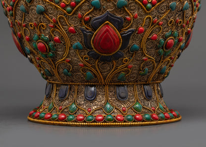 Tibetan Auspicious Rice Pot | Traditional Offering Pot for Spiritual Use