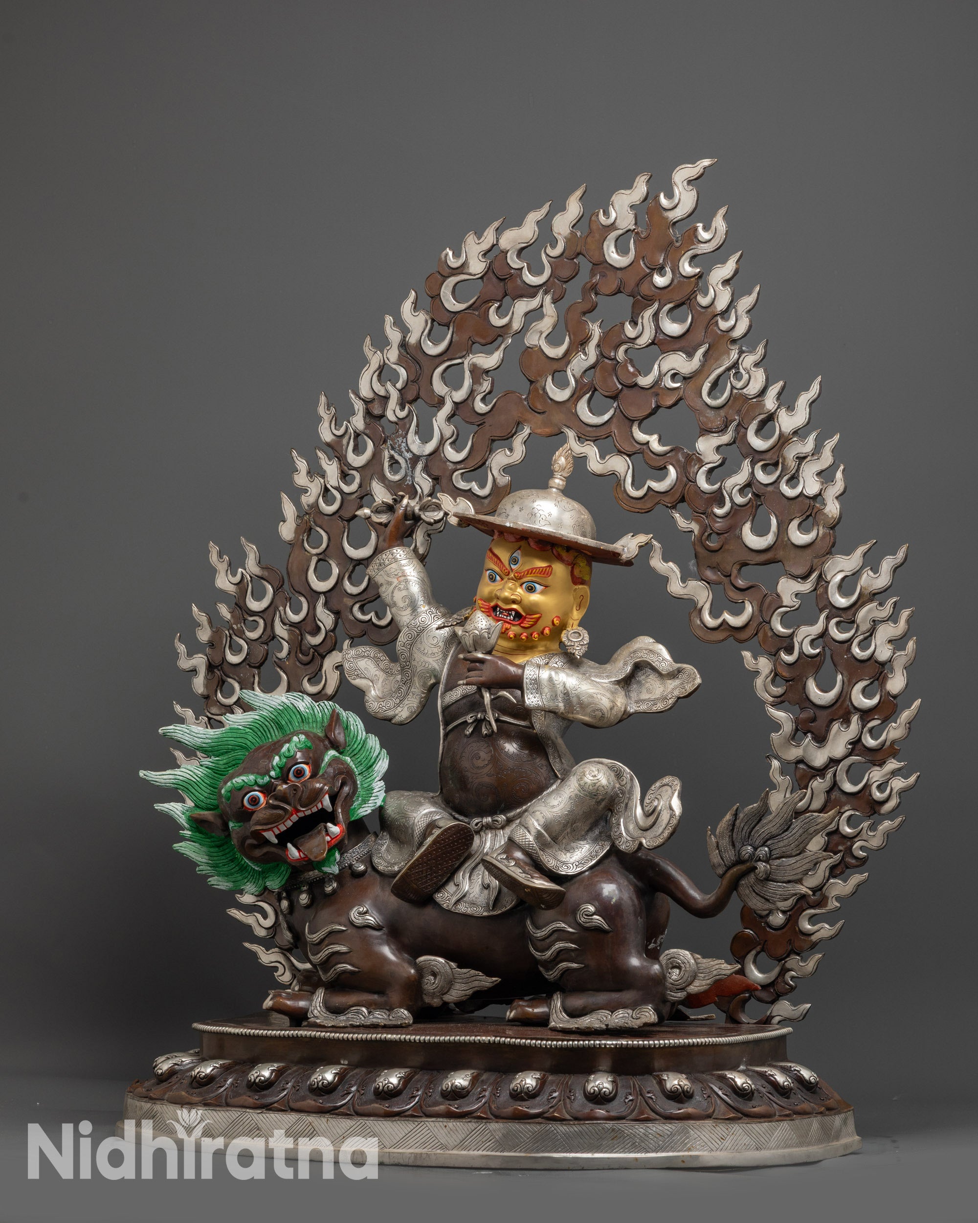 Dorje Legpa Statue 29.7” | Silver Plated Copper
