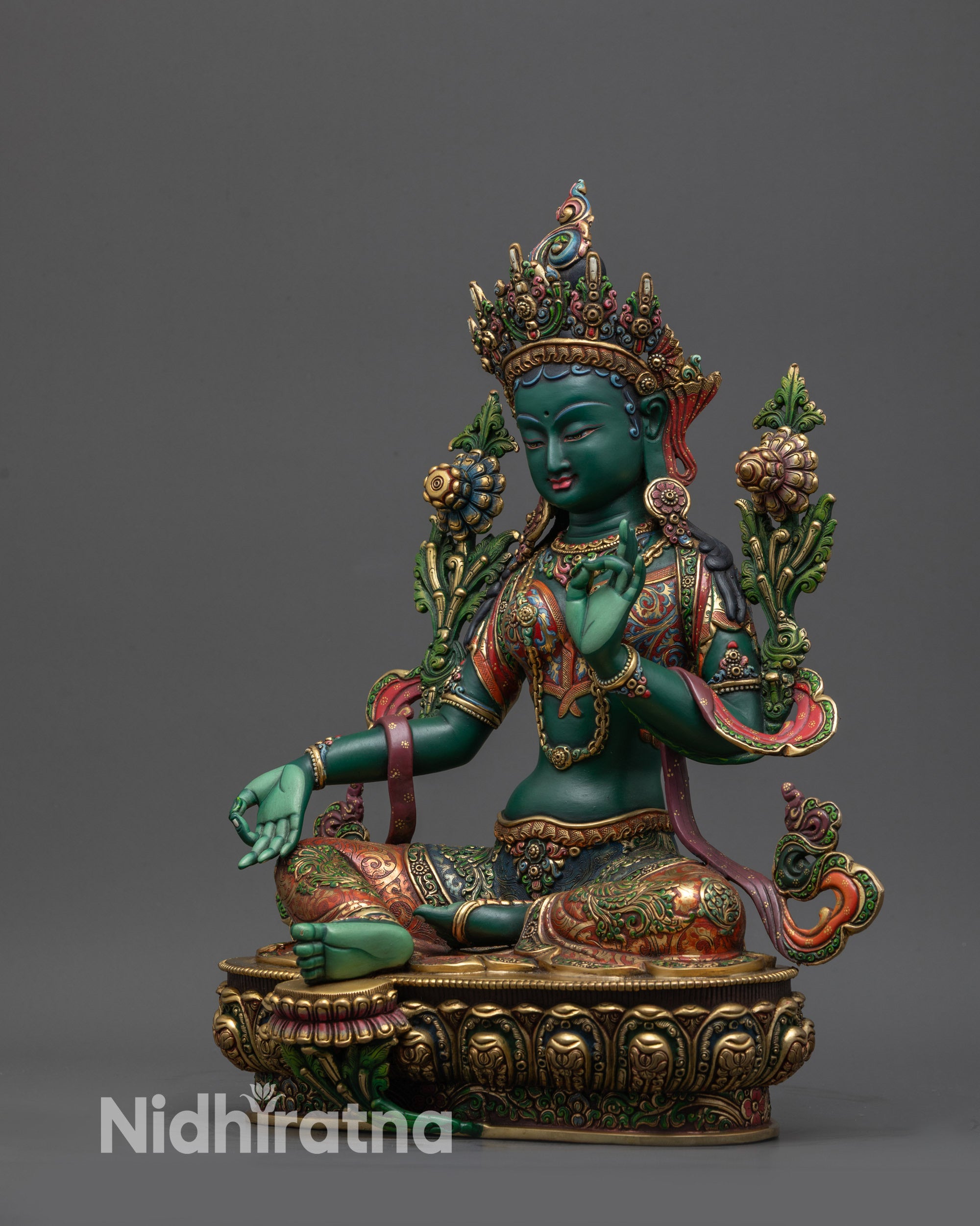 Premium Compassionate Green Tara Statue | Nepalese Buddhist Goddess