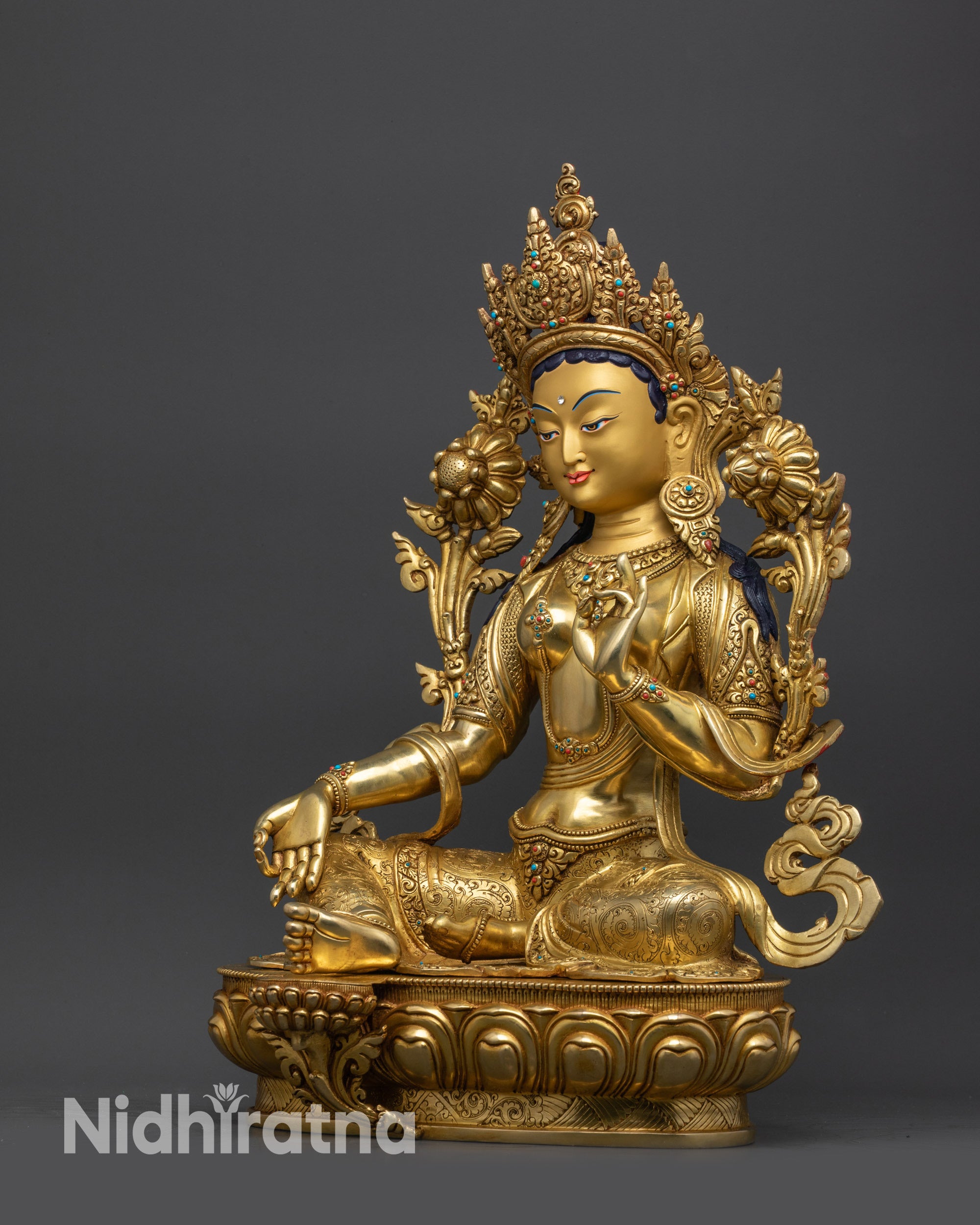 Handmade Green Tara Statue | Tibetan Buddhist Protector Meditation Art