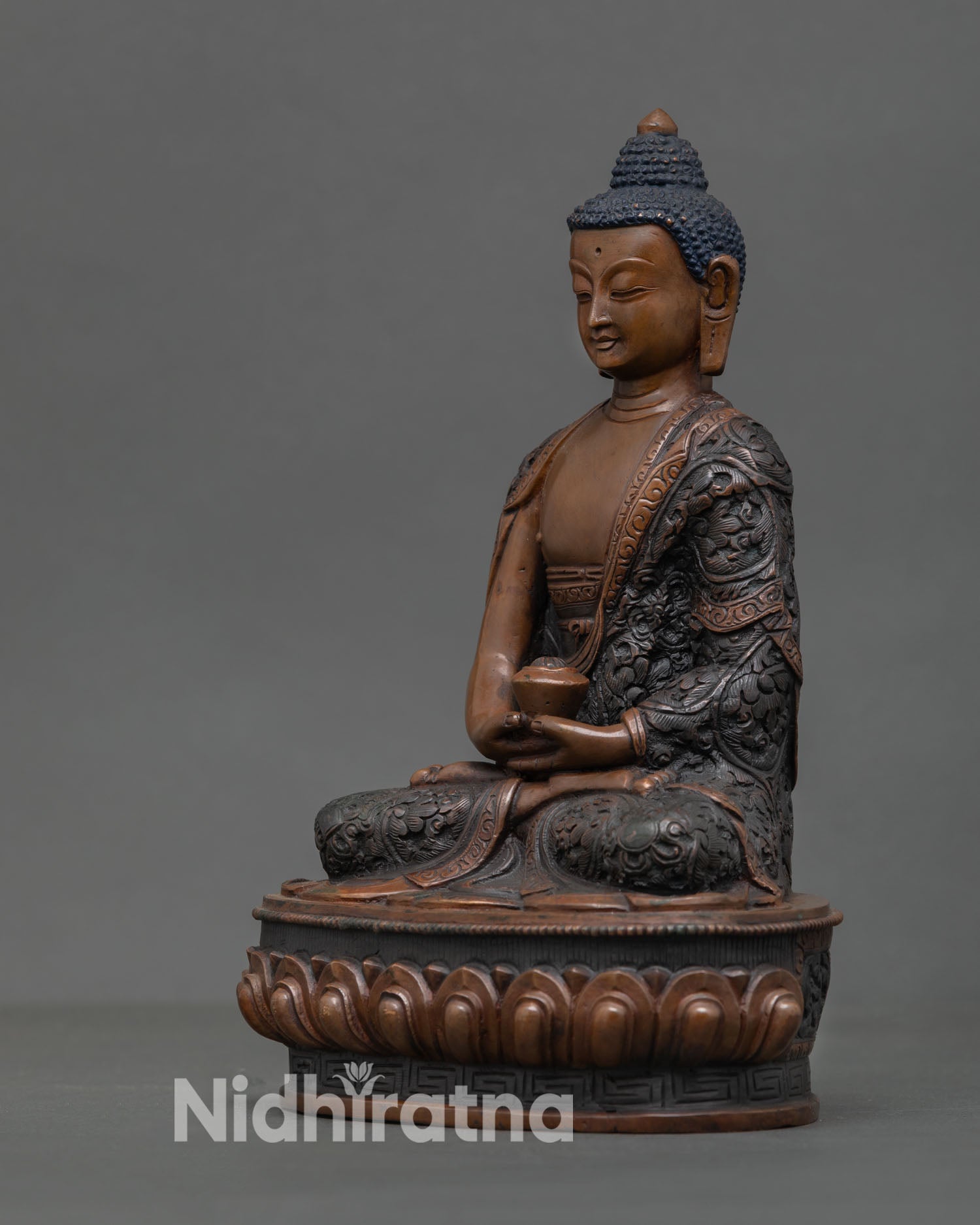 Amitabha Buddha Statue | Buddhist Art in Oxidized Copper Finish