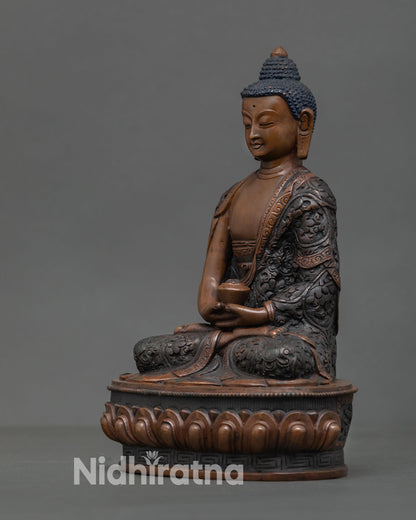Amitabha Buddha Statue | Buddhist Art in Oxidized Copper Finish
