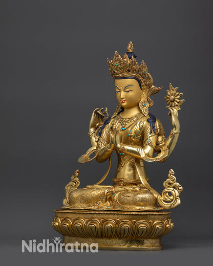 18" Avalokiteshvara Meditation Statue | Handcrafted Nepalese Sculpture
