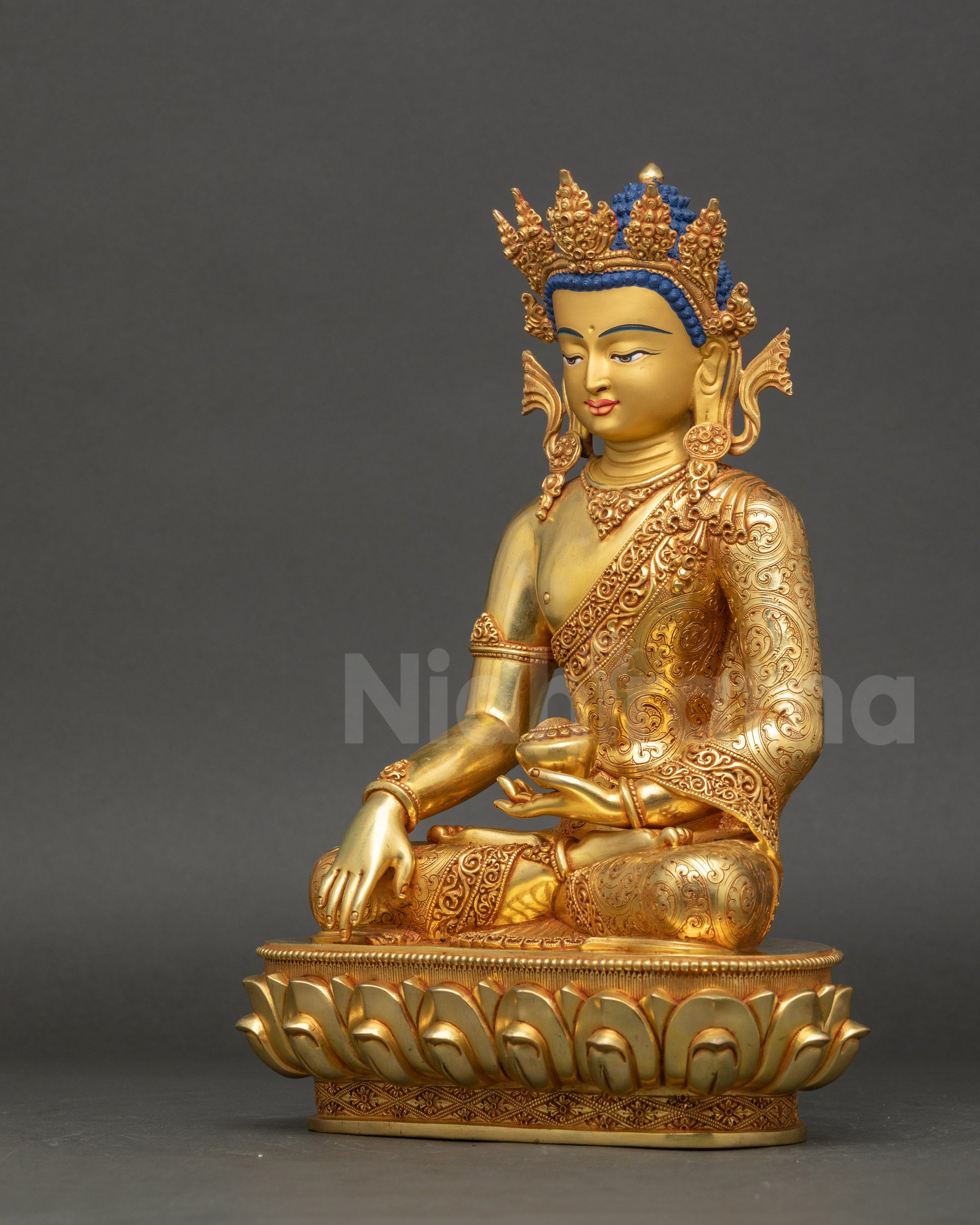 Crowned Buddha Shakyamuni Statue | Nepalese Enlightenment Art