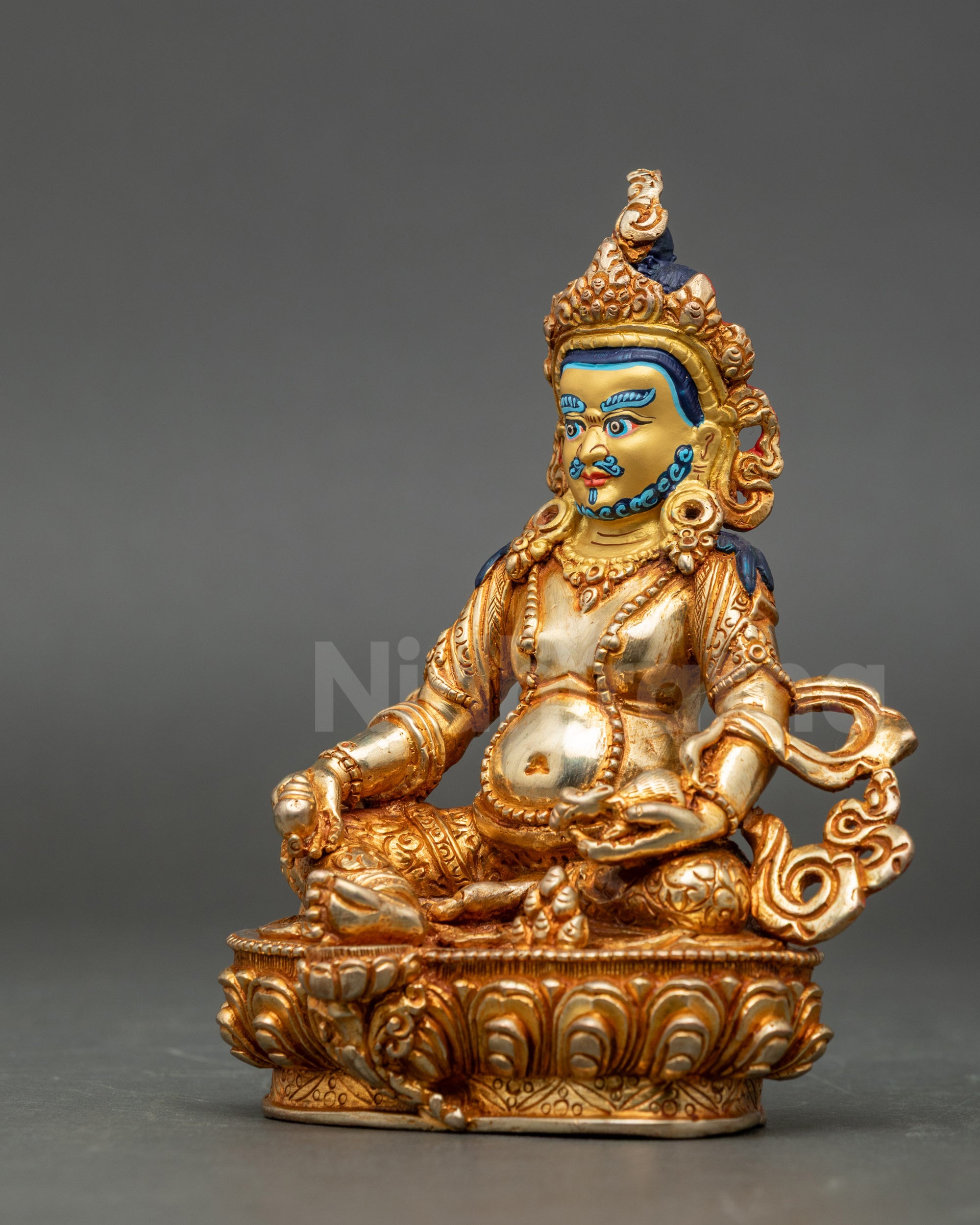 24K Gold-Gilded Copper Dzambhala Statue for Wealth and Abundance