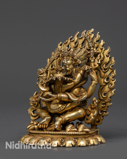 Nepalese Four-Armed Mahakala Statue | Tibetan Protector Deity