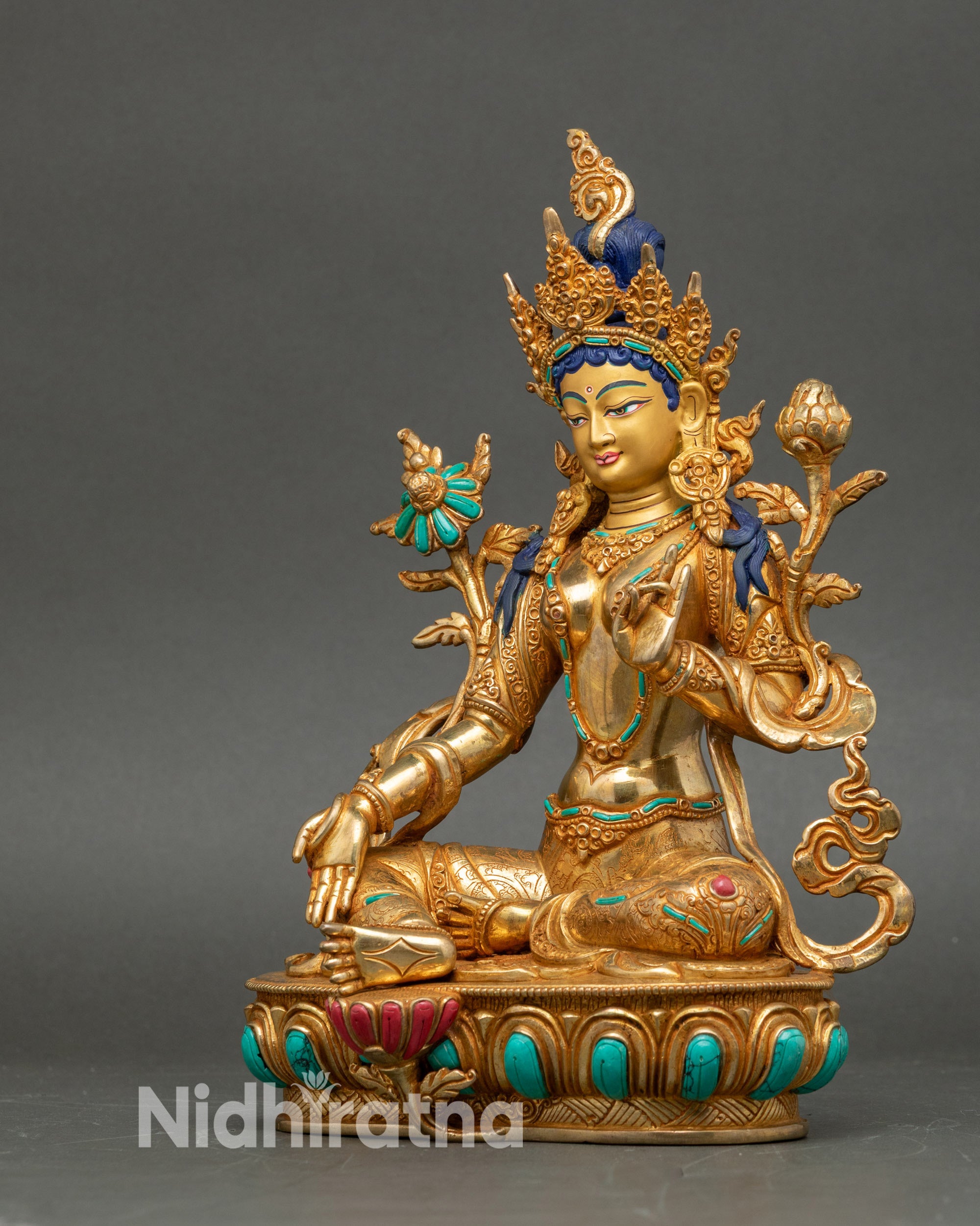 Graceful Green Tara Sculpture – Handmade Buddhist Altar Decor