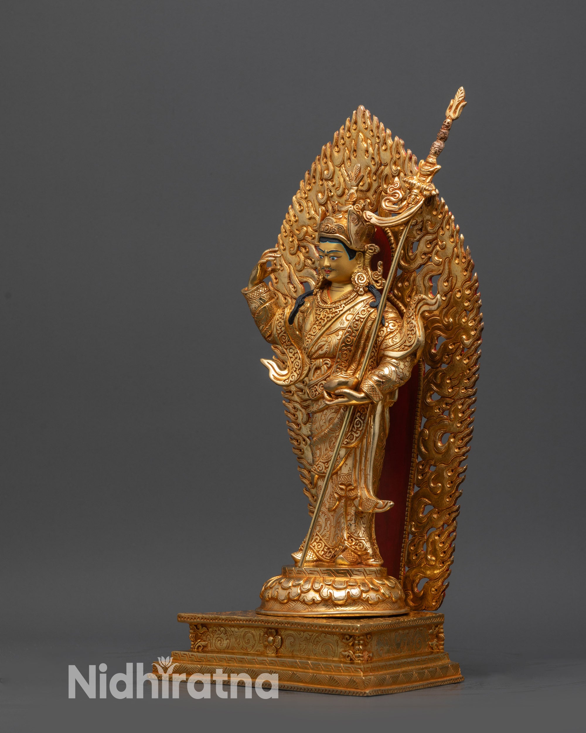 13" Golden Standing Guru Rinpoche Sculpture | Handcrafted Buddhist Idol