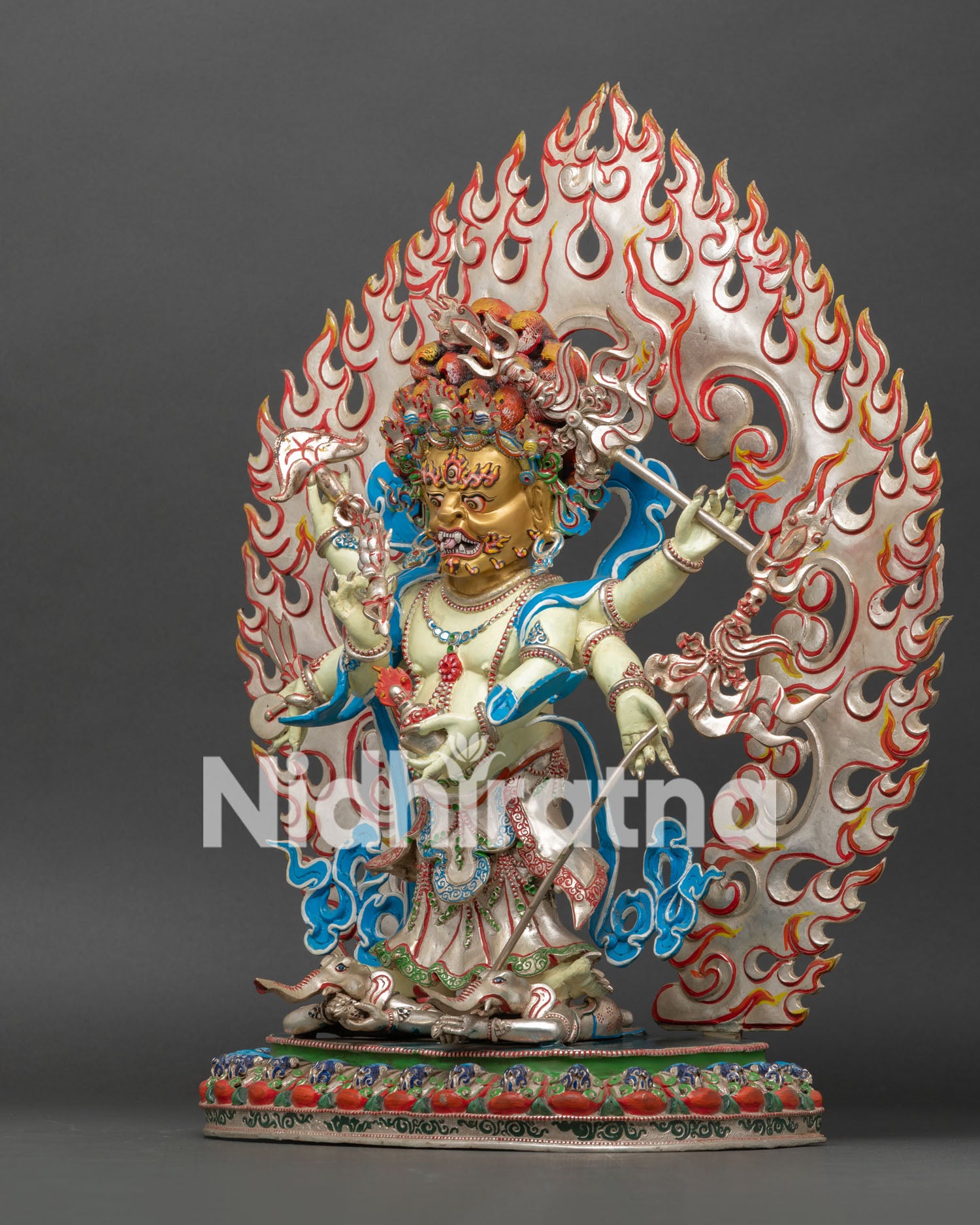 Hand-Painted White Mahakala Statue – Remover of Financial Obstacles