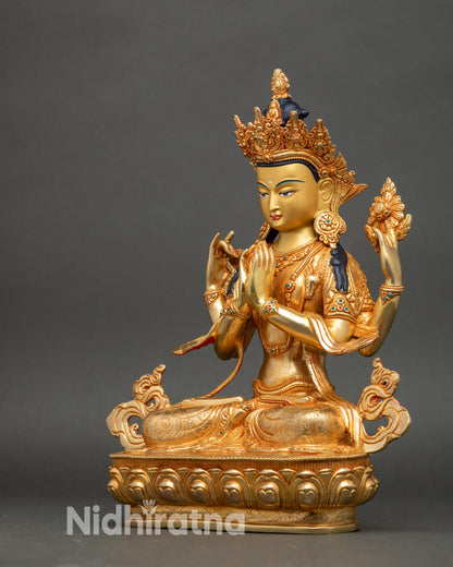 24K Gold Chenrezig Statue for Spiritual Home Decor