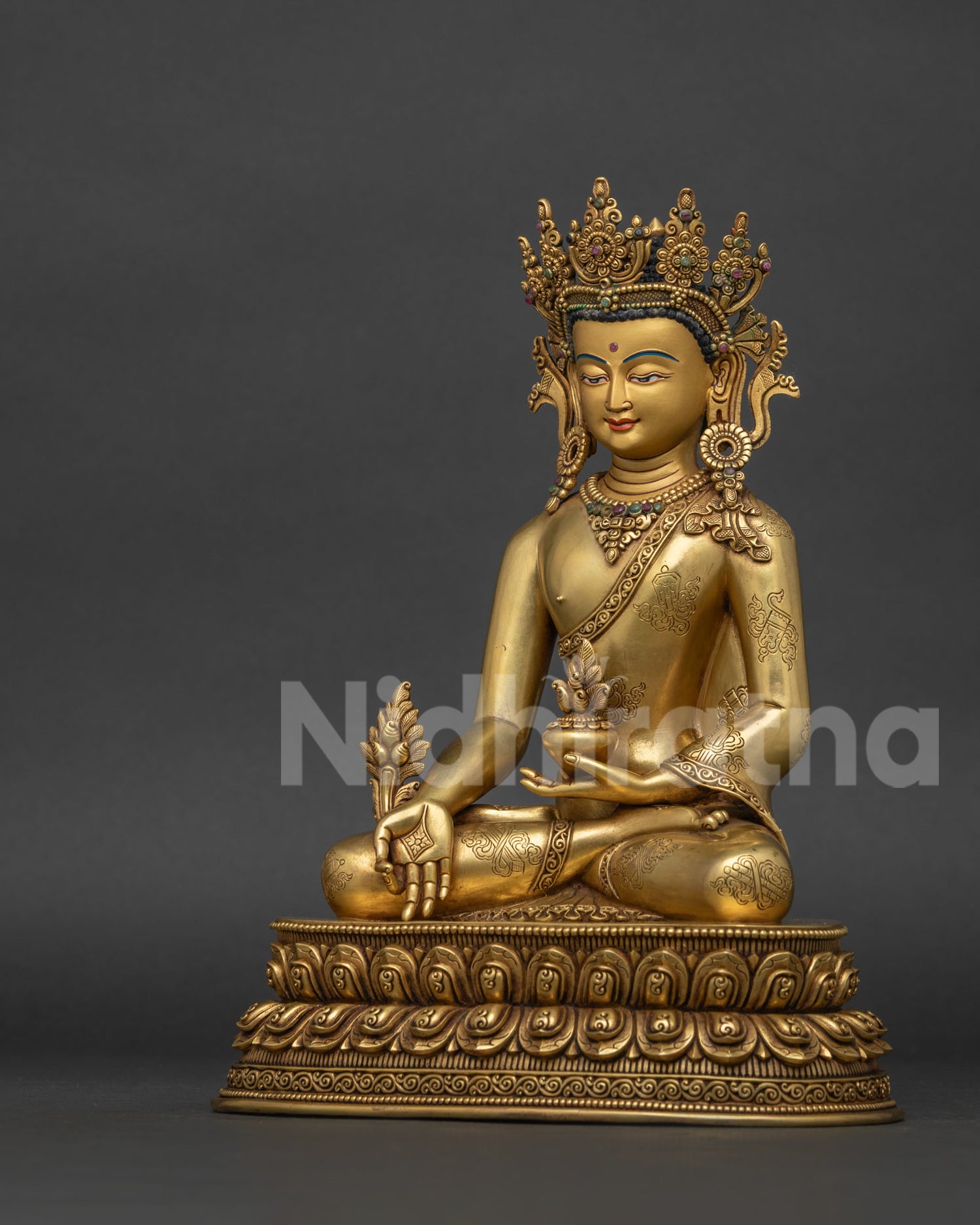 Crowned Three Buddha Set Statue | Traditional Newari Craft & Art