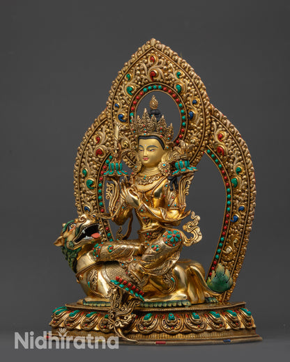 Wisdom-Inspiring Simhada Manjushri Statue | Sacred Tibetan Buddhist Art
