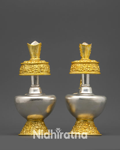 Tibetan Bhumba Offering Vase Set | Ritual Copperware for Ceremonies