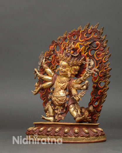 Six Armed Mahakala Statue - Sacred Himalayan Protector Art