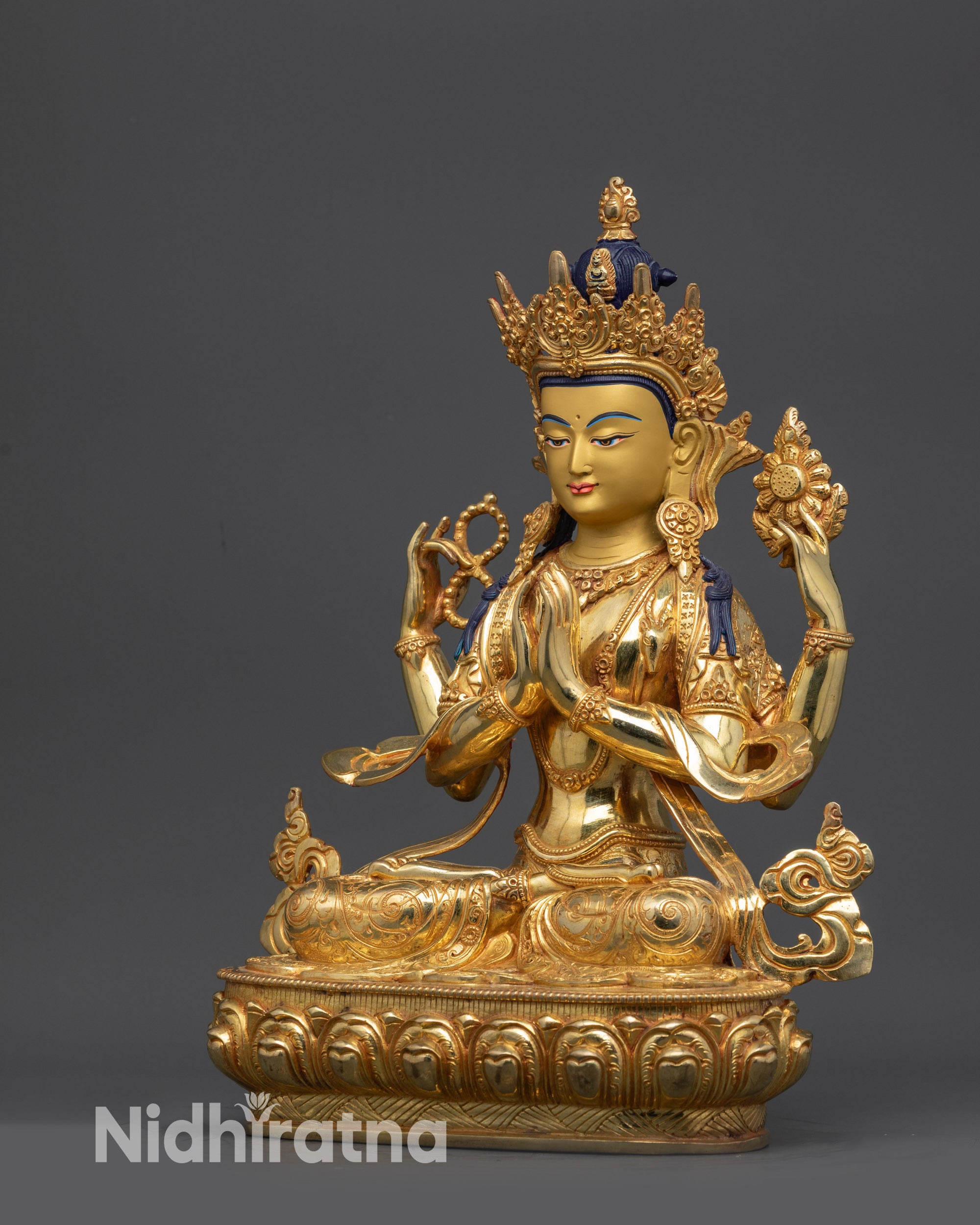 Eternal Compassion Chenrezig Statue | 24K Gold-Gilded Avalokiteshvara